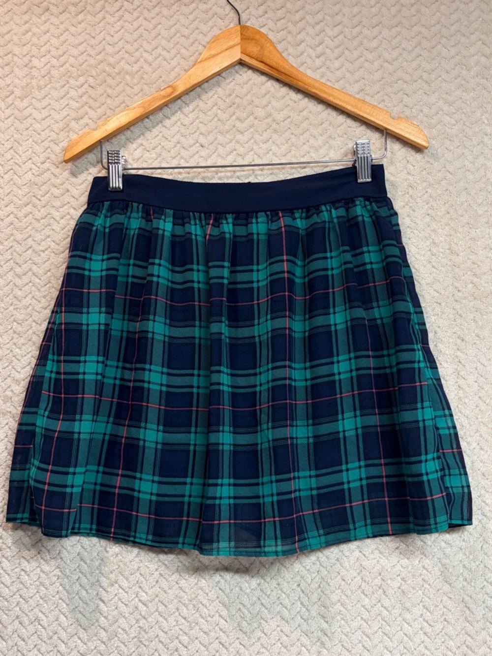 Paper Crane Teal Plaid Mini Skirt Made in USA Dark Academia Grunge Preppy 90s‎ S